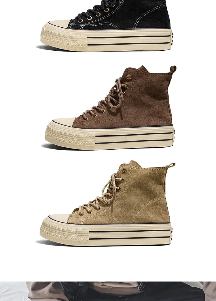 Classic Fashion Skateboarding Shoes for Men Women Comfy Suede Leather High Top Sneakers Men Height-increasing Platform Sneakers