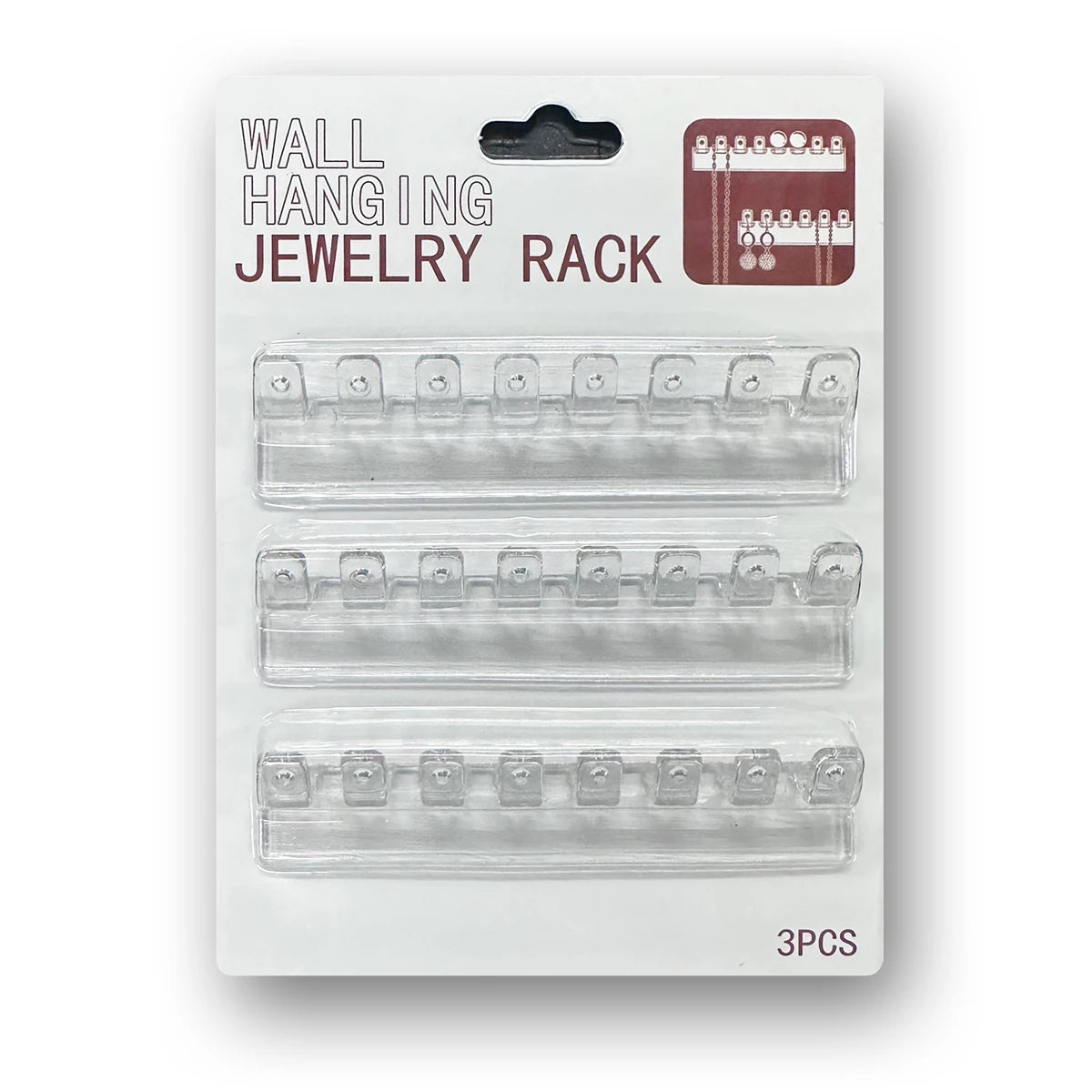 3Pack Necklace Holder, Necklace Organizer Wall Mounted with 8 Hooks, for Hanging Jewelry, Bangles, Bracelets and Rings