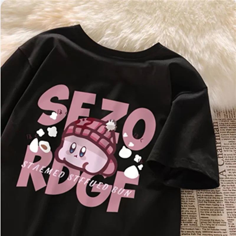 2025 Summer New Japanese Sweet Academy Style Printed Plus Size Loose Short Sleeved T-shirt for Women