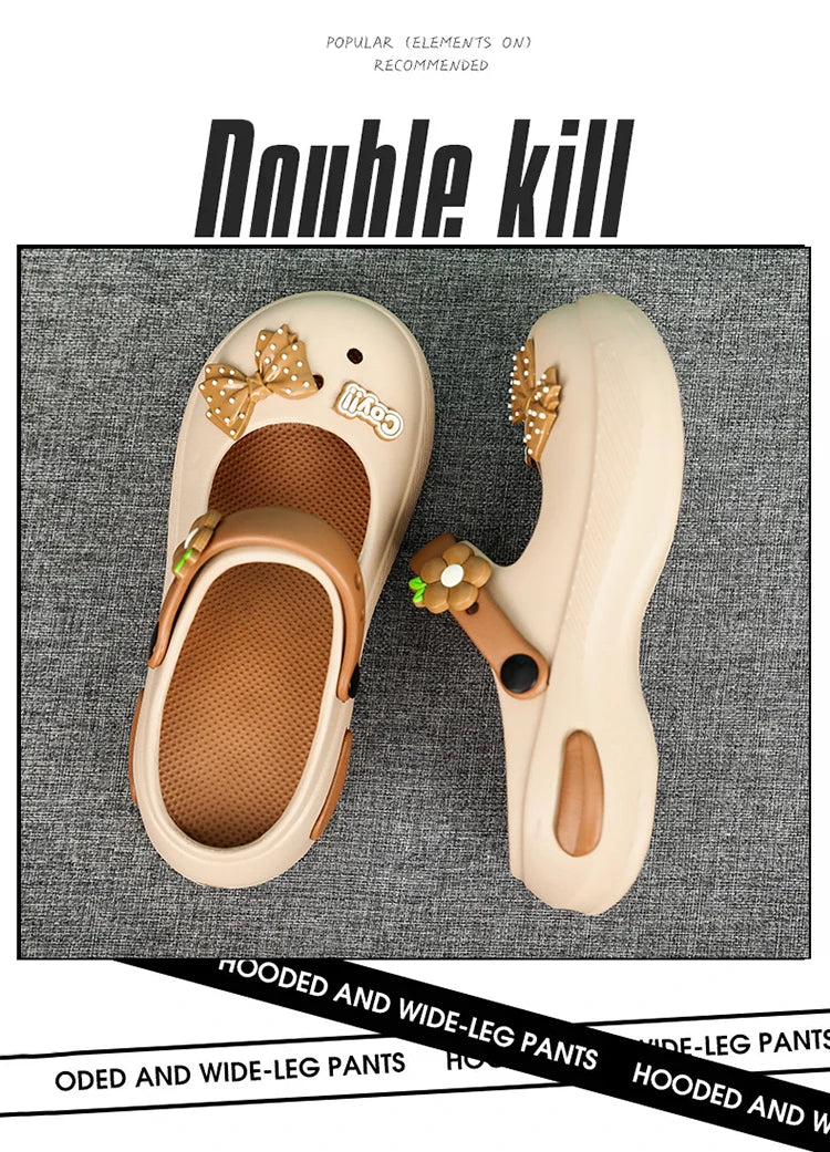 Women Mary Jane Sandals Platform Cute Bow Knot Girl Clogs Arch Support Garden Shoes Slip-on Outdoor Beach Shoes Height Increase