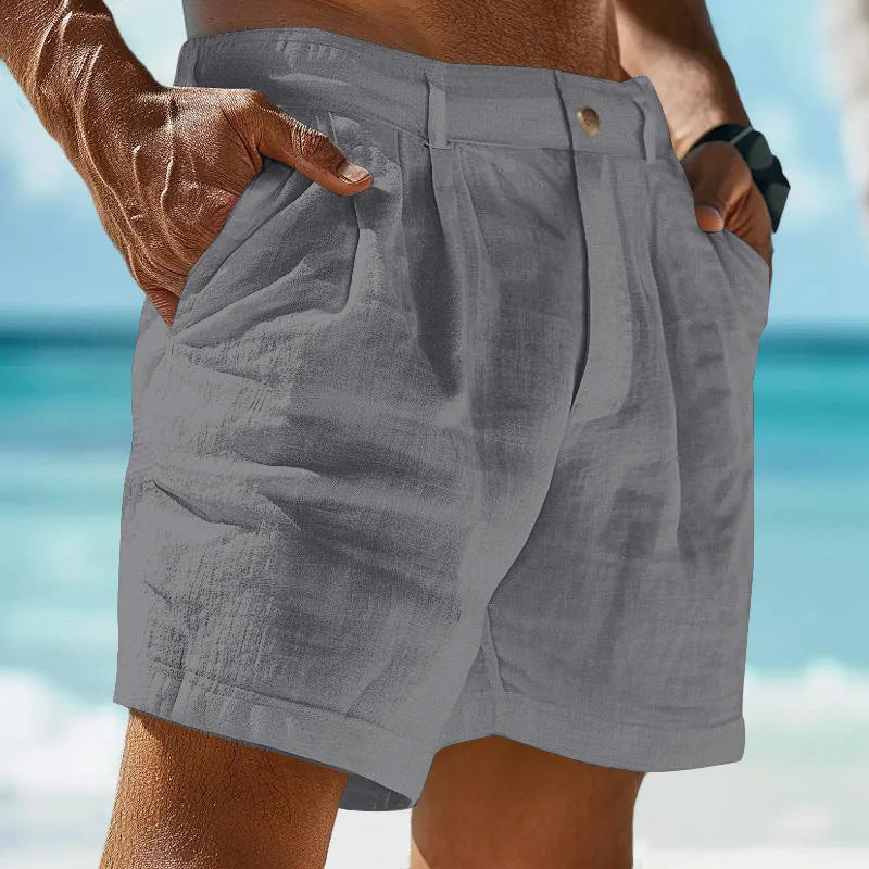 2025 Summer Cotton Linen Shorts for Men Solid Casual Button Pocket Beach Shorts Men's Comfortable Simple Vacation Leiture Pants
