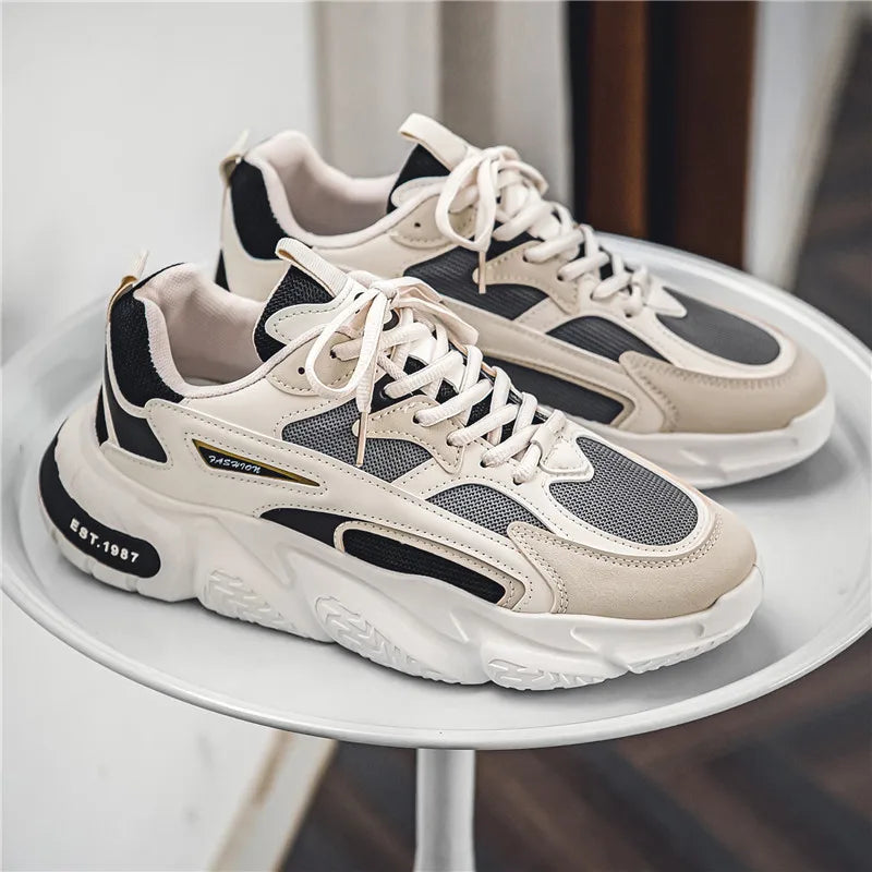 2025 Thick Sole Versatile Clunky Sneaker For Men New Trend Mesh Lace Up Breathable Casual Sports Shoes Increased Soft Soles