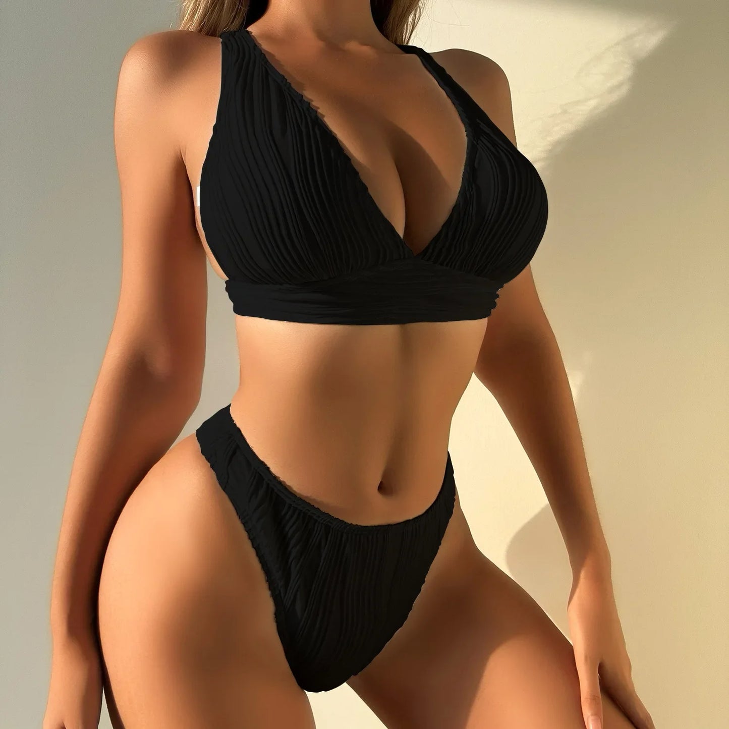 2025 Wrinkled Crinkled Bikini Women Swimwear Female Swimsuit Two-pieces Bikini Set High Cut Bathing Suit Swim Beach Wear Lady