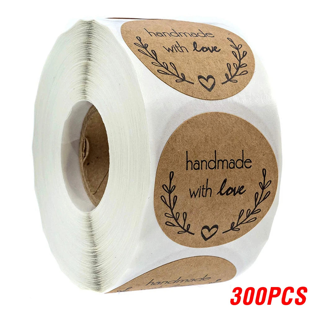 100-500pcs 1inch Vintage Kraft Paper Handmade With Love Stickers for Package Thank You Stationery Adhesive Labels Baking Seals