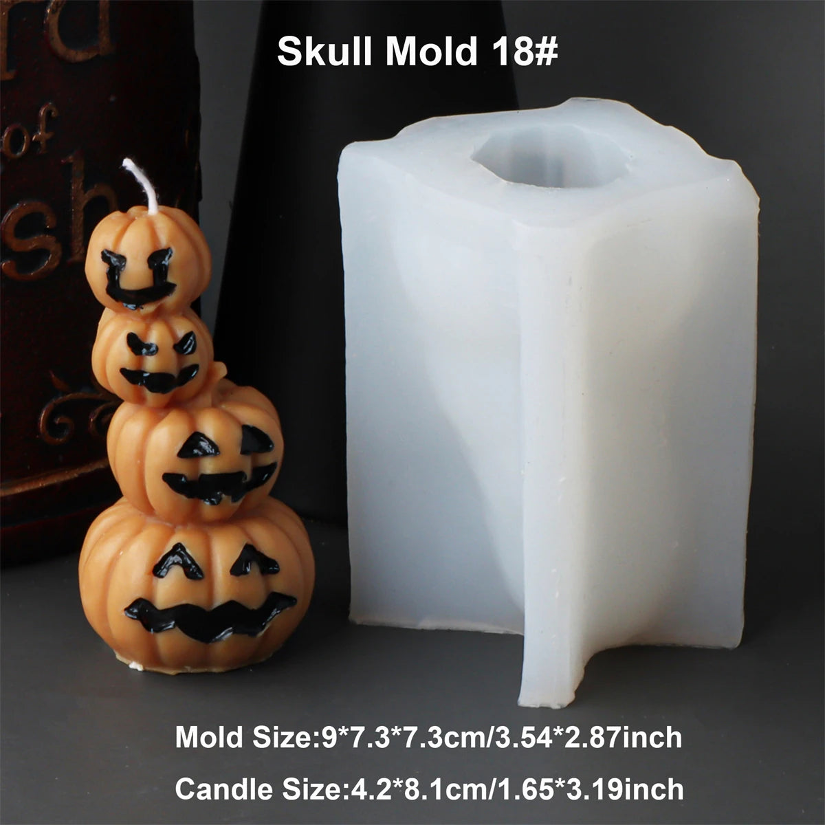 Square Pumpkin Candle Silicone Molds 3D Skull Pillar Candle Mold for DIY Ghost Pumpkin Epoxy Resin Halloween Party Home Decor
