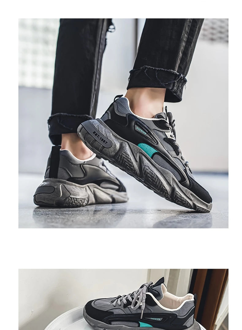 2025 Thick Sole Versatile Clunky Sneaker For Men New Trend Mesh Lace Up Breathable Casual Sports Shoes Increased Soft Soles
