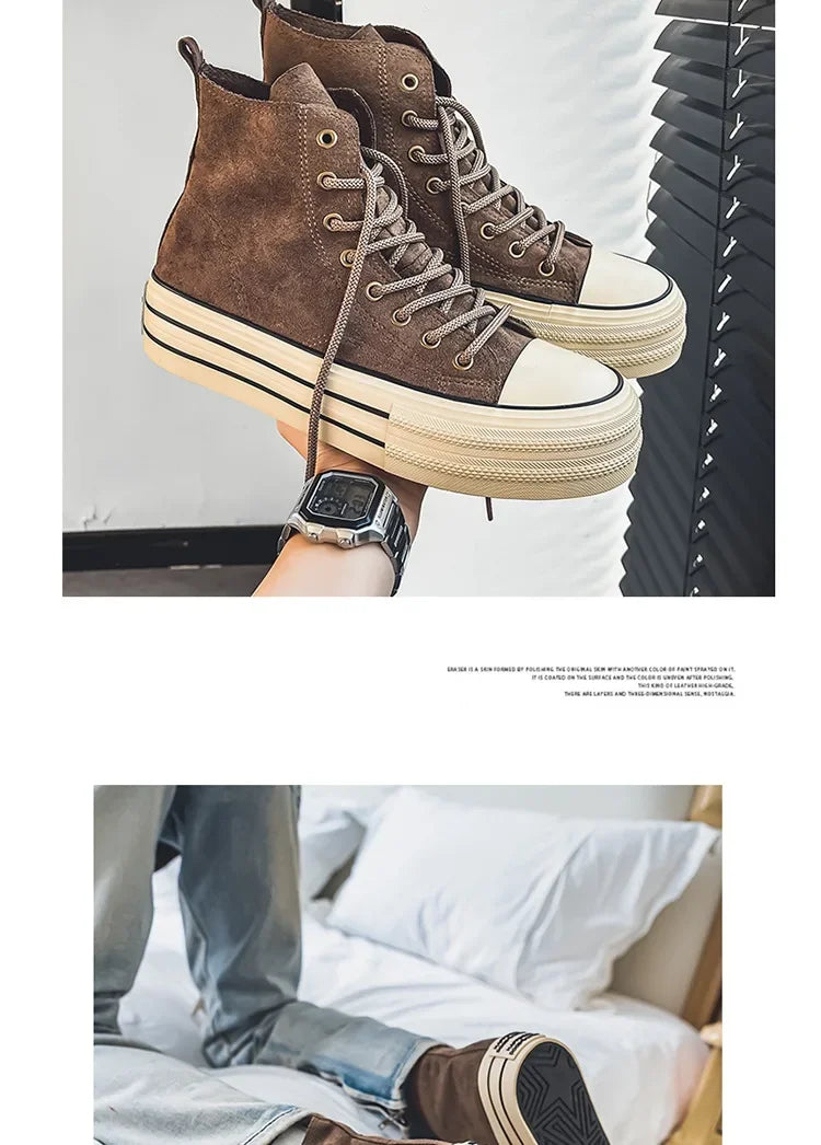 Classic Fashion Skateboarding Shoes for Men Women Comfy Suede Leather High Top Sneakers Men Height-increasing Platform Sneakers
