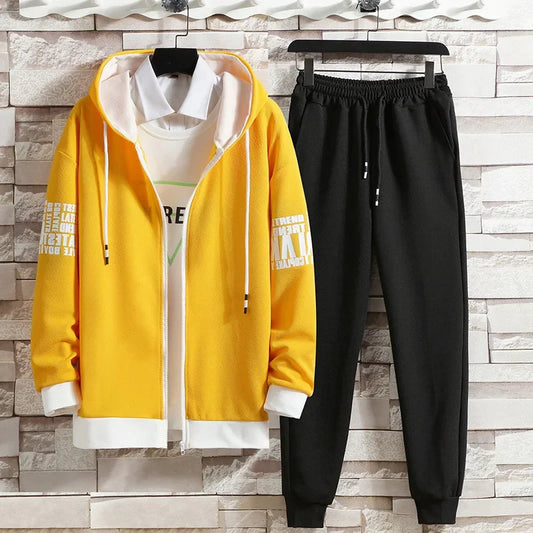 Casual Men's Sport Suit Loose Fit Hooded Cardigan Sweatshirt Pants Set Spring Autumn Season Stylish Outfit