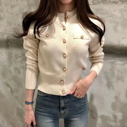 2025 Autumn Long Sleeve Fashion Women Cardigans Sweater Knitted Coat Short Casual Single Breasted Korean Slim Chic Ladies Tops