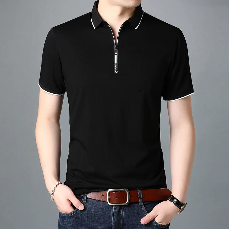 2025 Top Quality New Summer Brand Mens Polo Shirts Designer Plain Zipper Short Sleeve Casual Tops Fashions Man Clothing