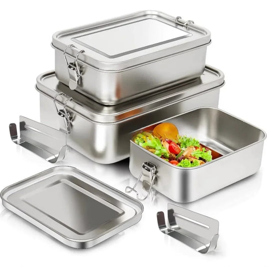 Stainless Steel Bento Box Metal Lunch Box Food Storage Containers with Lockable Clips Lunch Snack Boxes for Work,School