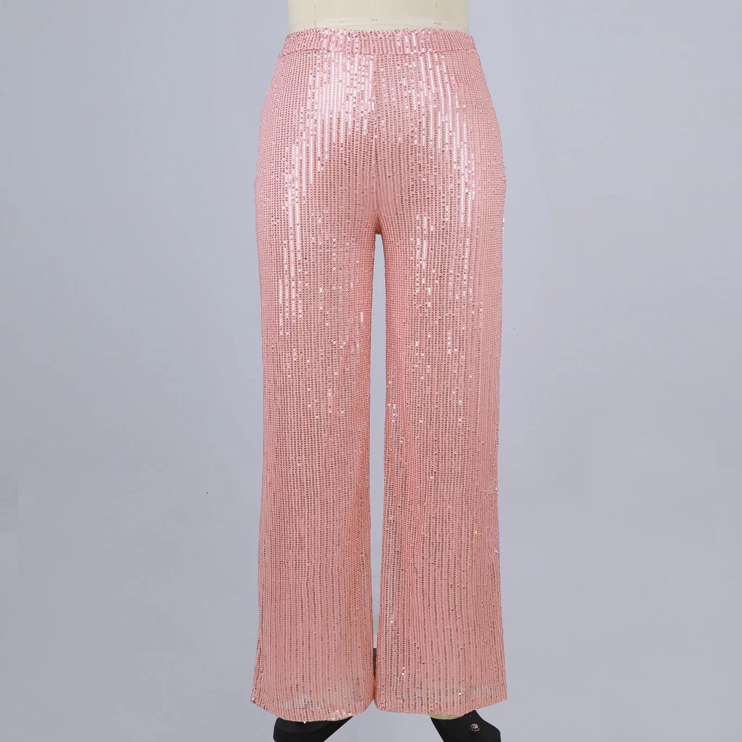 Women's Fashion Solid Color High Waist Sequin Side Zipper Draped Wide Leg Pants Pants for Women Women’s Pants Women’s Pants 2024