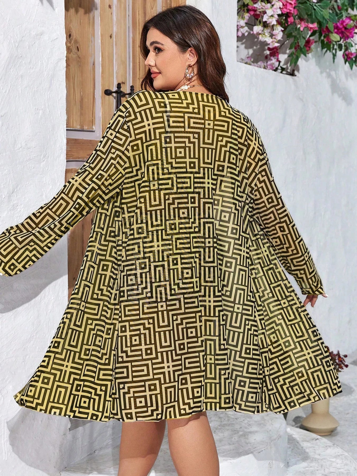 2025 Plus Bikini Three Piece Cover Up Long Sleeve Sand Chiffon Fat Model Real Time Swimwear 0XL-5XL Sexy Cross border