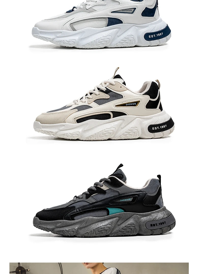 2025 Thick Sole Versatile Clunky Sneaker For Men New Trend Mesh Lace Up Breathable Casual Sports Shoes Increased Soft Soles