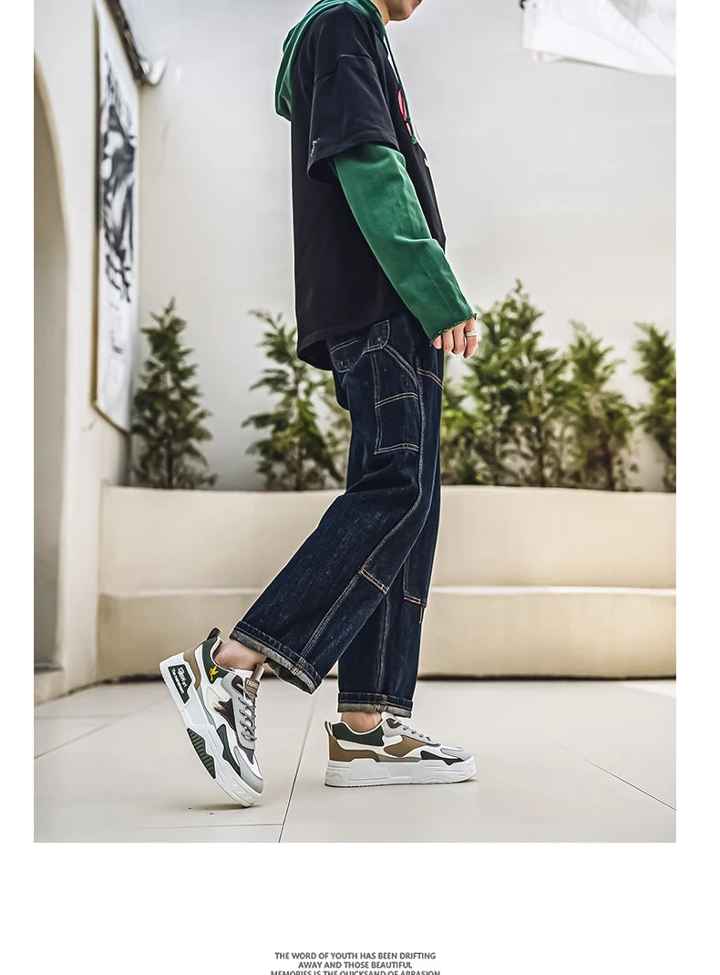 2024 Autumn New Casual Sports Shoes Men's Leather Low-Top Fashion Trend Easiest for Match Running Shoes Men's Skateboard Shoes Suitable for Outdoor Sports