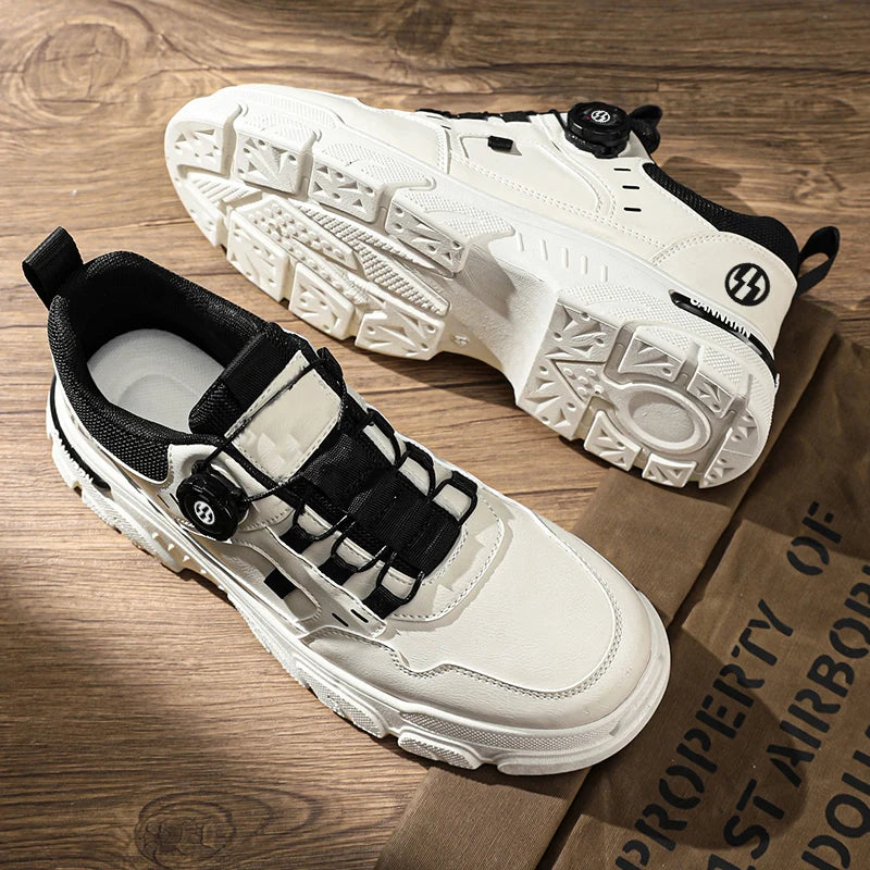 British Style Outdoor Men Work Shoes Rotating Button Fashion Motorcycle Shoes Versatile Men Casual Shoes Comfortable Sport Shoes