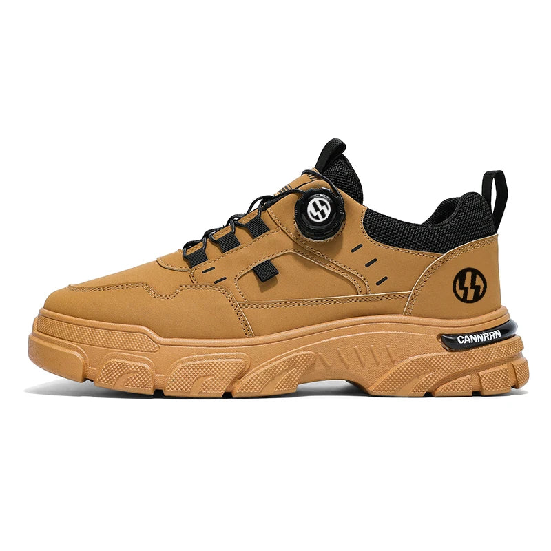 British Style Outdoor Men Work Shoes Rotating Button Fashion Motorcycle Shoes Versatile Men Casual Shoes Comfortable Sport Shoes
