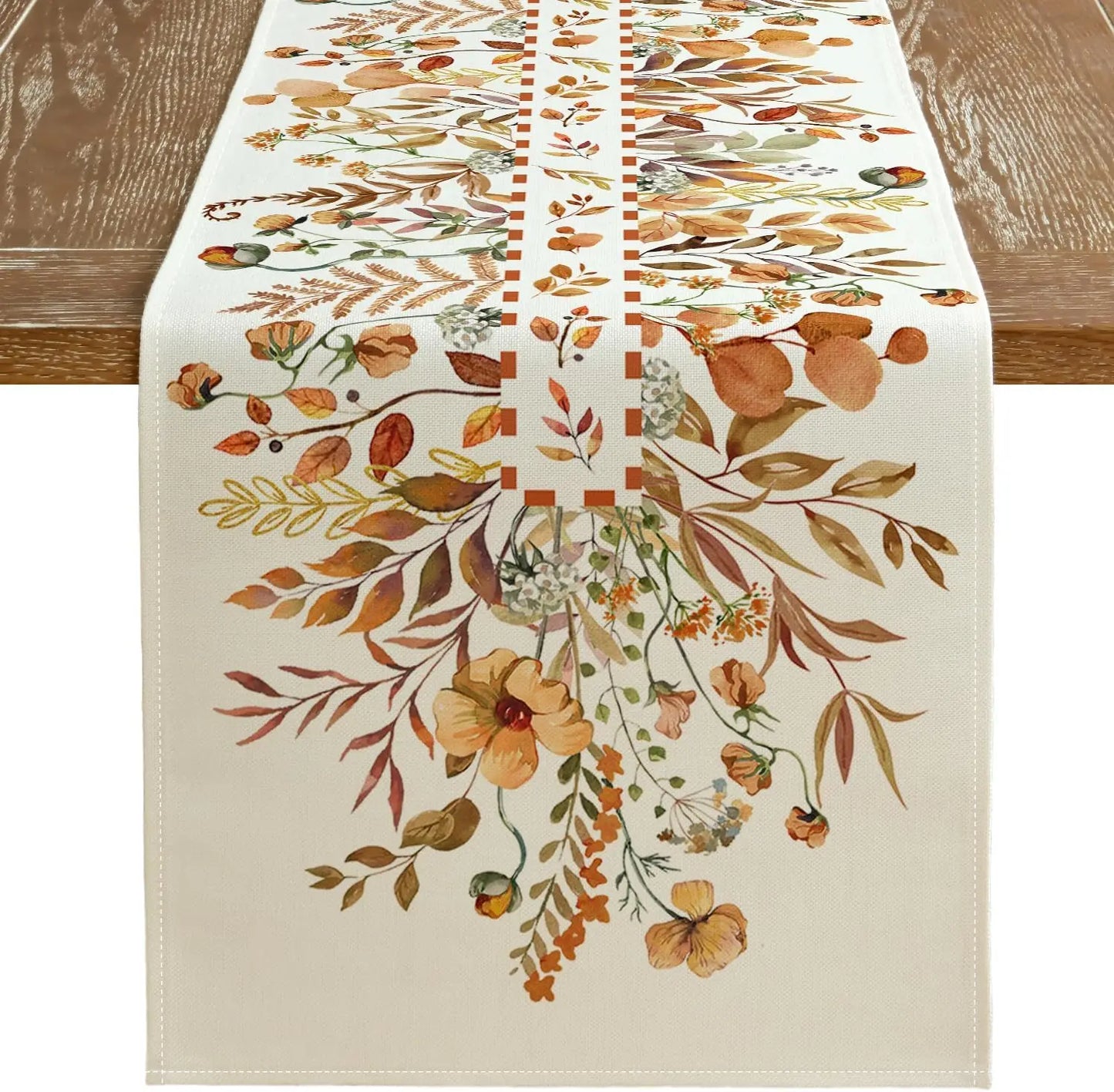 Thanksgiving Fall Turkey Pumpkin Floral Linen Table Runner for Autumn Kitchen Wedding Party Table Decor Thanksgiving Decorations
