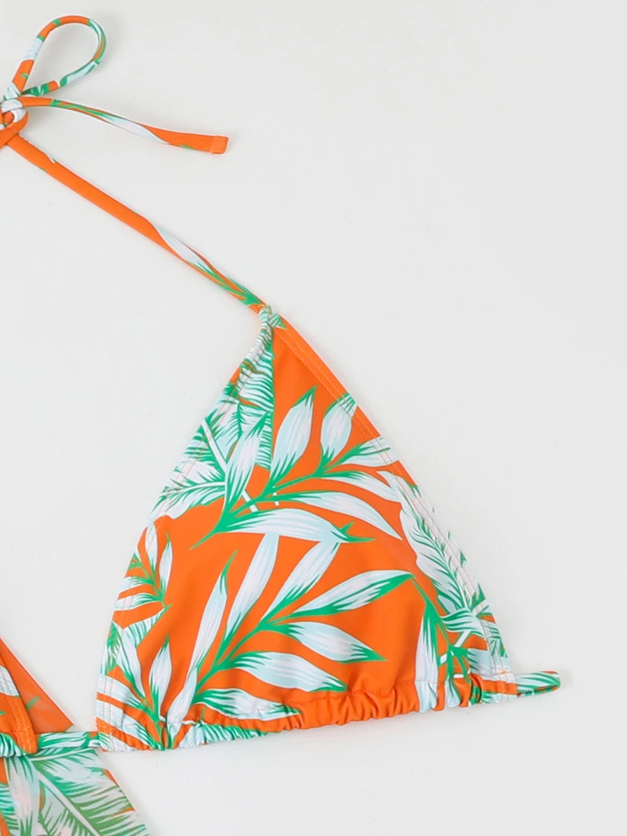 2025 Print Cross V Neck Large Size Halter Bikini 3 Piece Swimsuit Women Swimwear Female Bathing Swimming Swim Suit Beach Bathers