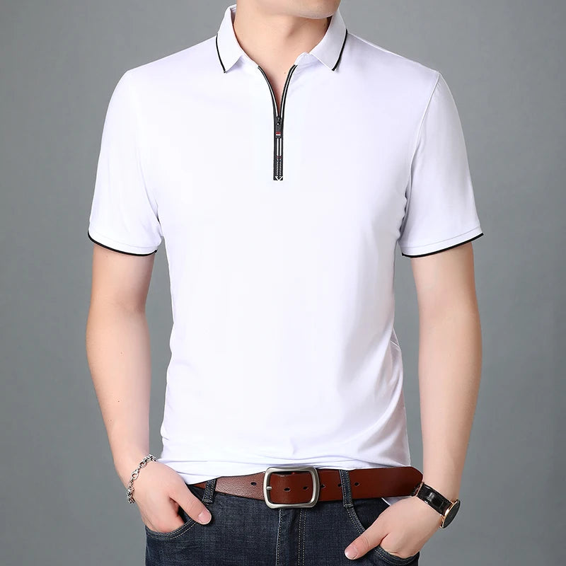 2025 Top Quality New Summer Brand Mens Polo Shirts Designer Plain Zipper Short Sleeve Casual Tops Fashions Man Clothing
