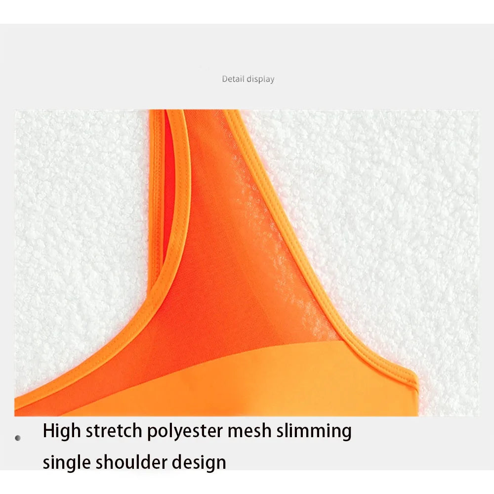 2025 Summer Women's Sexy One Piece Bathing Suits One Shoulder Beach Swimsuits Slimming Mesh Swimwear