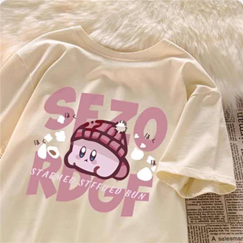 2025 Summer New Japanese Sweet Academy Style Printed Plus Size Loose Short Sleeved T-shirt for Women