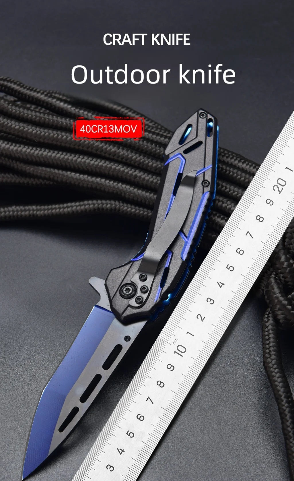 All steel portable folding knife, fruit knife, multifunctional outdoor tactical camping survival knife, hunting tool knife
