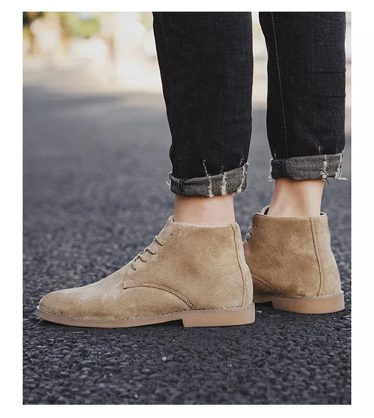 British Style Brown Men’s Suede Leather Boots Comfort Chelsea Boots Men Lace-Up Pointed Ankle Boots For Men botas para hombre