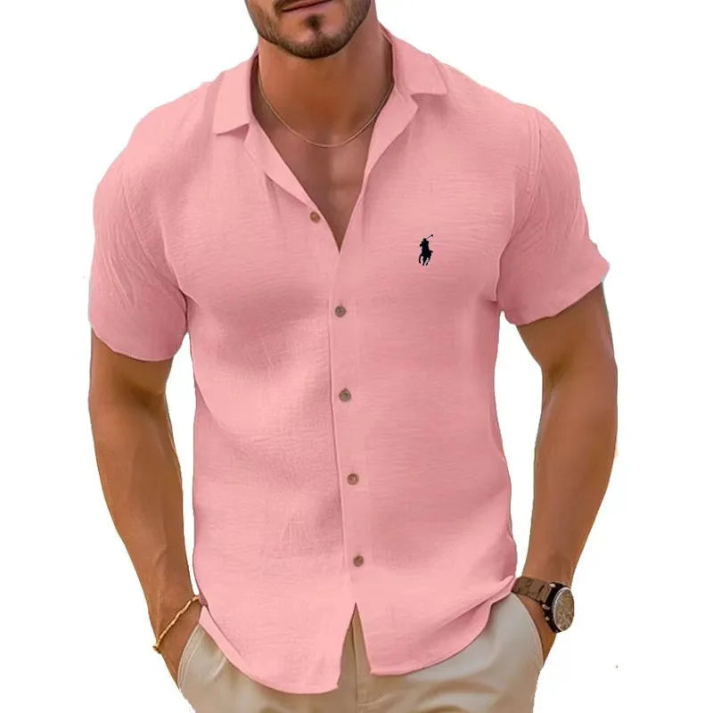 2025 Summer Hot Selling Men's Beach Shirt Cotton Hemp Short Sleeve Hawaiian Wind Speed Dry Breathable Vacation Casual Shirt