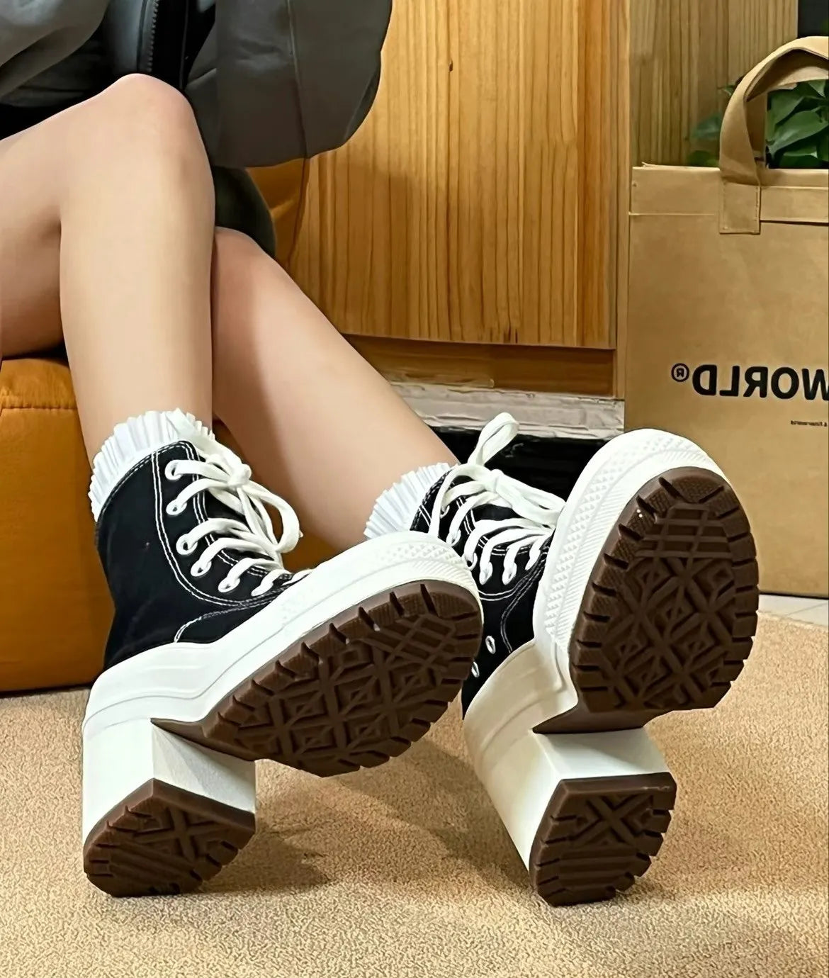 Women Platform Sneakers Canvas Shoes Personalized Luxry Heels Skateboard Lace Up Casual Fashion Outdoor Sneakers Plus Size 36-42