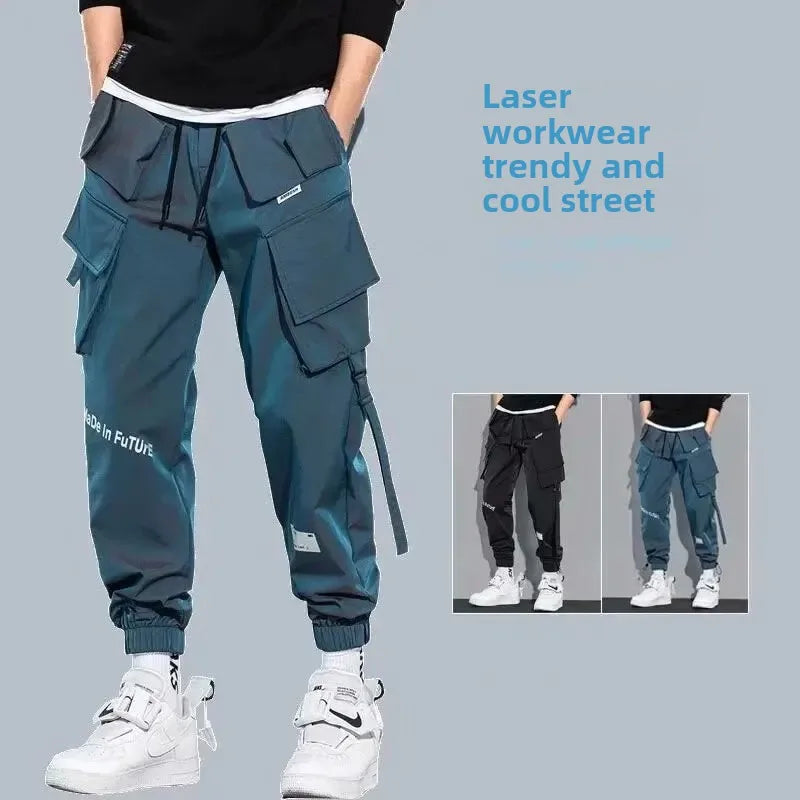 2025 Spring And Autumn New Men's Cargo Pants Loose Fit Multiple Pockets With Drawstring Casual Style Japanese Trendy Brand