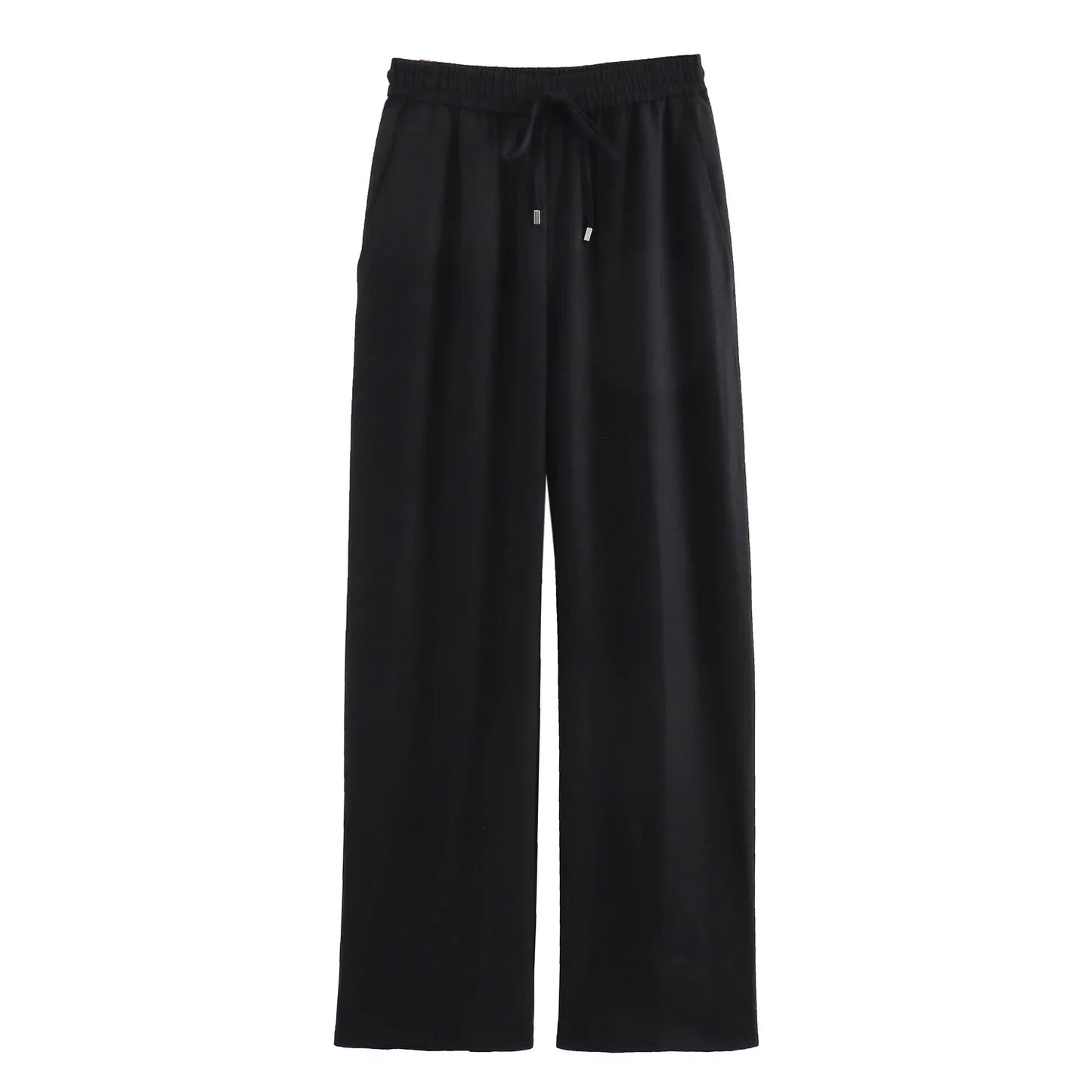TRAF Women Fashion Spring Summer Lace-up Linen Blended Straight Pants Pocket Office Lady Chic High Waist Trousers Mujer