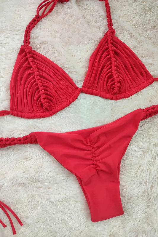 2025 New Bandage Stripe Brazilian Bikini Swimwear Women's Braided Rope Swimsuit Two Piece Set Female Sexy Mujer Beachwear Summer
