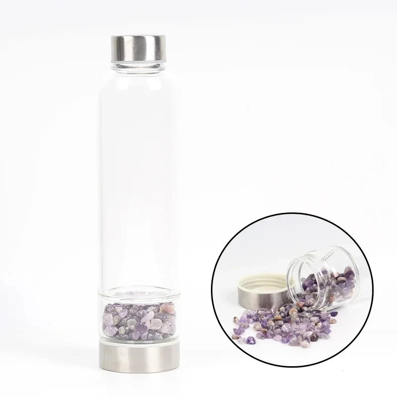550ML Creative Natural Quartz Crystal Glass Water Bottle Irregular Stone Cup Point Wand Healing Infused Elixir Cup Natural Stone
