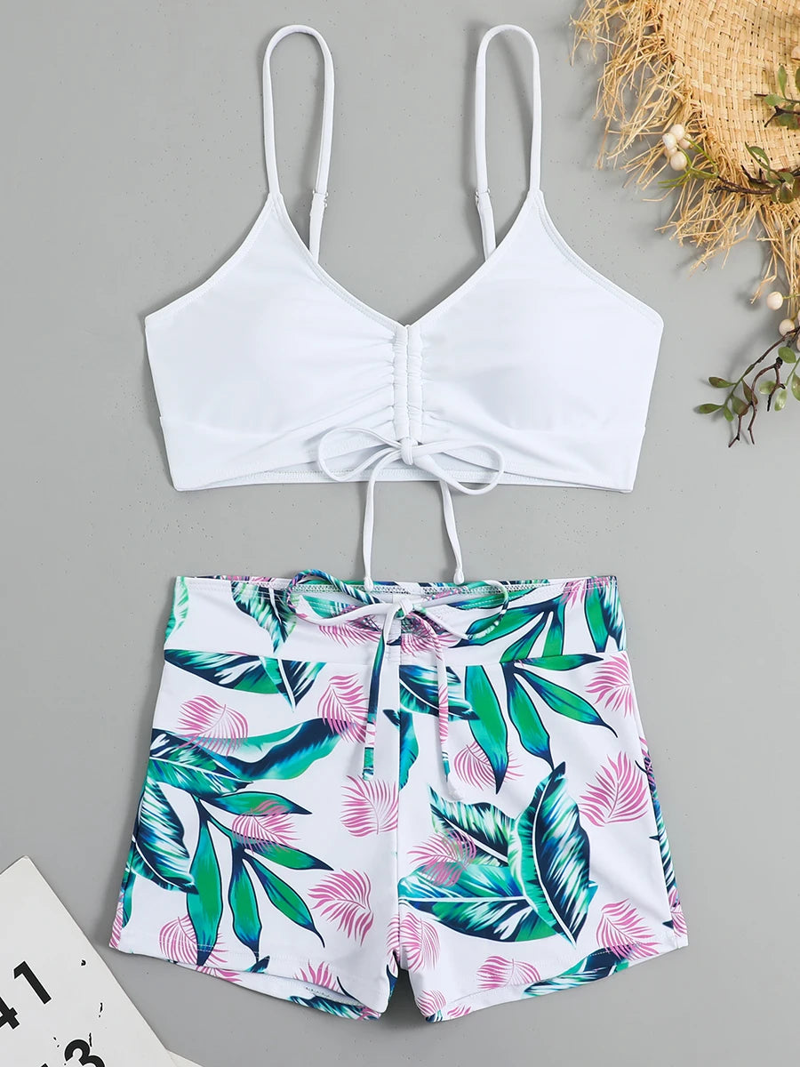 2025 Tie Dye Bikini Drawstring Swimsuit Women High Waist Shorts Swimwear Female Padded Bathing Suit Swimming Beachwear Summer