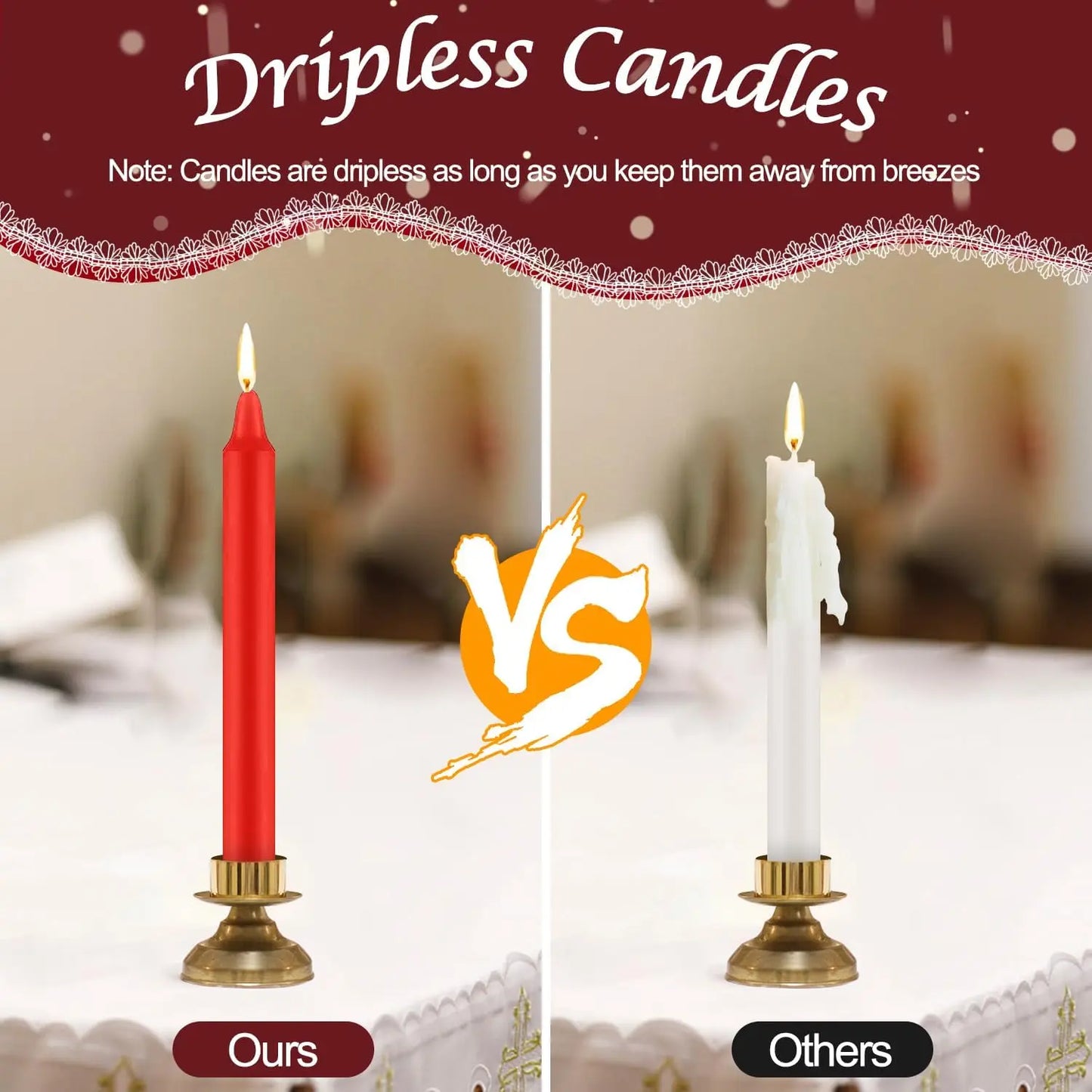 24 Pieces of 4英寸 Red Wax, Drip-Free, Smoke-Free, Fragrance-Free, Home Dinner Candles, Hand-Pulled, High-Quality, Suitable for Church, Family, Wedding, Party, Seasonal Celebrations, Emergency Situations and Home Decoration