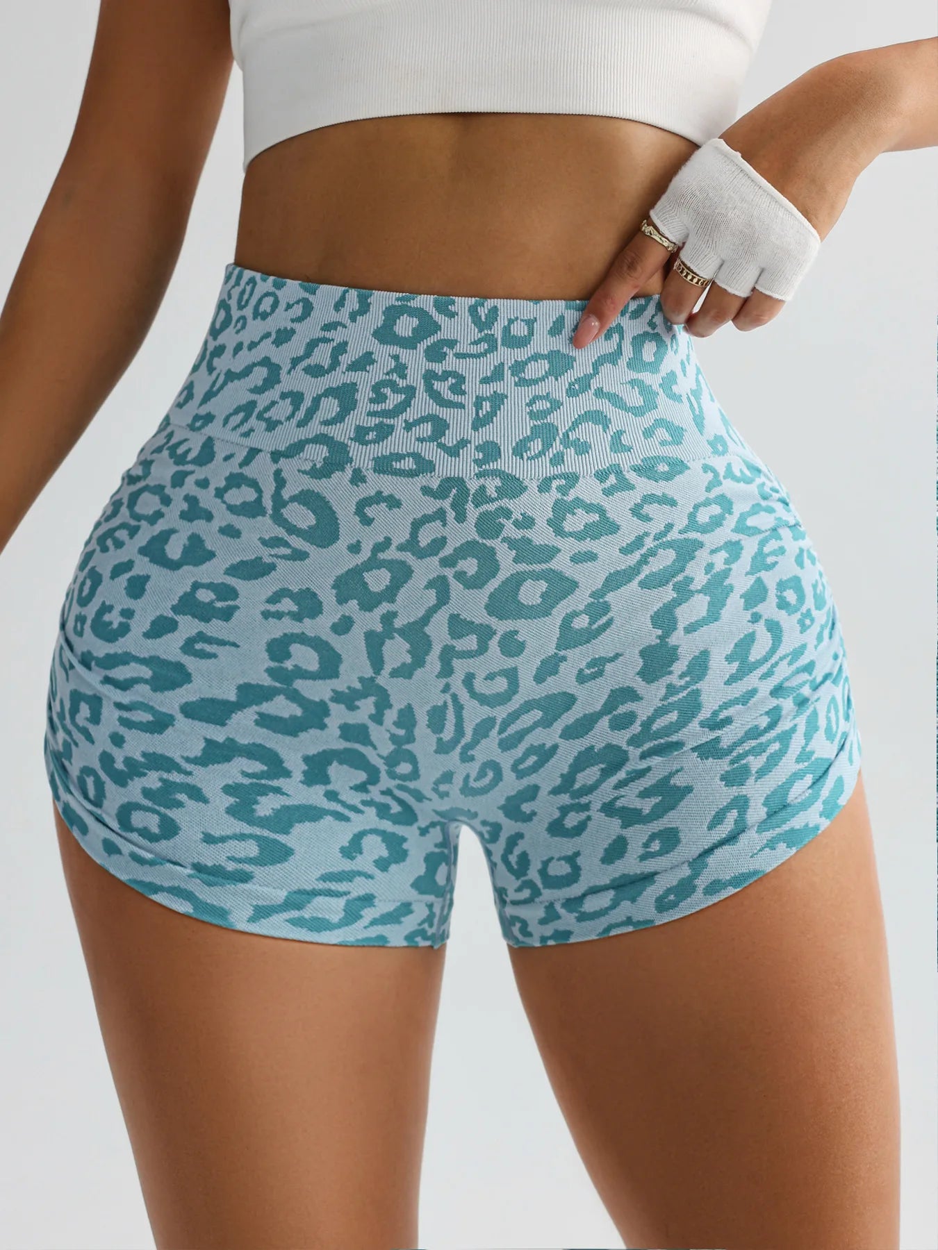 Women Leopard Gym Shorts Athletic Butt Lifting Workout Biker High Waist Yoga Pants Leggins Sports Fitness Short Tights