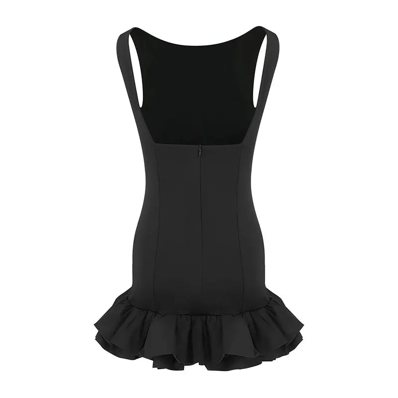 Black Sexy Women A-Line Dresses Summer New Fashion Zippers Tank Sleeve Mini Dress Elegant Female Backless Casual Slim Dresses