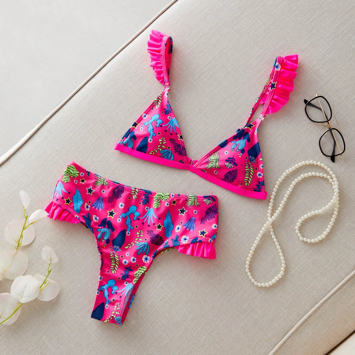 2024 New Sexy Brazilian Bikini Set Women Print Biquini Female Cut Bikinis Swimwear Push Up Swimsuit Bath Suit