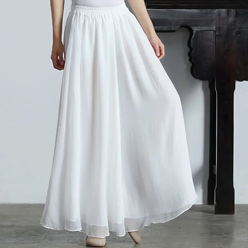 Women Chinese Classical Dance Clothing Female Elegant Trousers Practiice Clothes Modern Elastic Waist Ethnic Pants White Black
