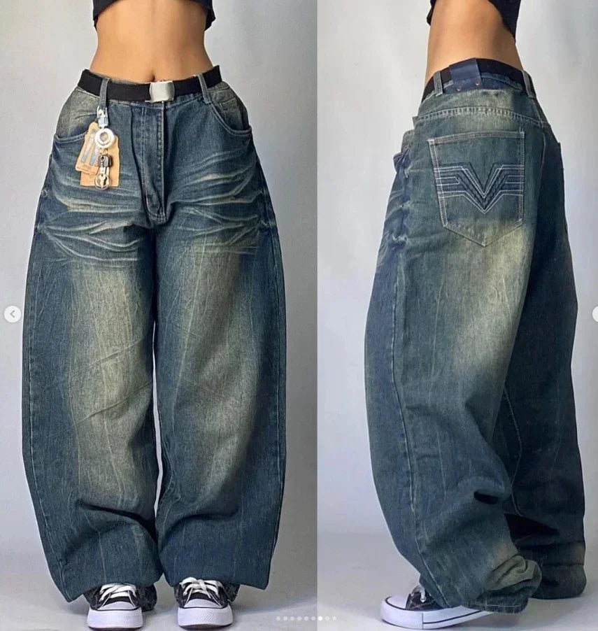 American Fashion Trend Selling Washed Jeans Women Men Y2K New Street Retro Joker Straight Wide Leg Pants Unisex Punk Loose Jeans