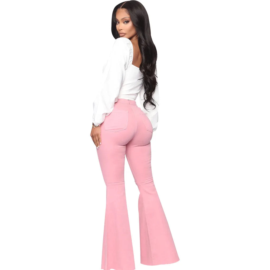 Women Jeans Flare Pants Sexy Denim Long Pant Hip Wrap Casual Solid Elegant Splice Regular Slim Fit High Waist Trousers Summer