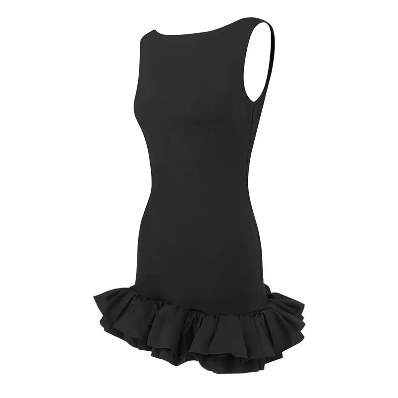 Black Sexy Women A-Line Dresses Summer New Fashion Zippers Tank Sleeve Mini Dress Elegant Female Backless Casual Slim Dresses
