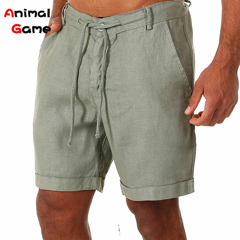 Summer Fashion Mens Linen Shorts Men Cotton Beach Short New Wild Leisure Loose Solid Cargo Shorts for Men Sweatshorts