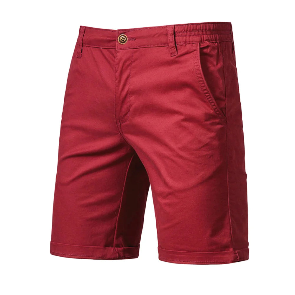 AIOPESON Summer 100% Cotton Solid Shorts Men High Quality Casual Business Social Elastic Waist Men Shorts 10 Colors Beach Shorts