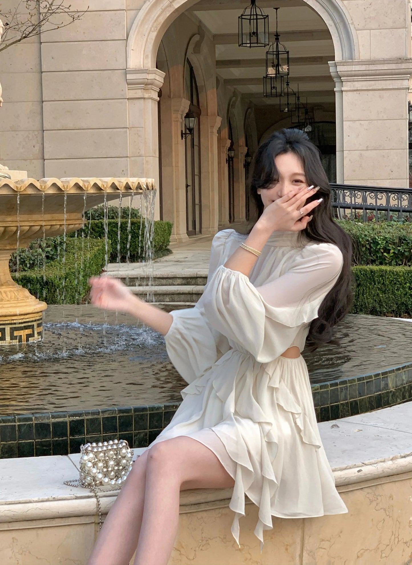 Beach Style Chiffon Y2k Mini Dress Office Lady Casual Long Sleeve Elegant One Piece Dress Korean Fashion Clothing Summer 2023