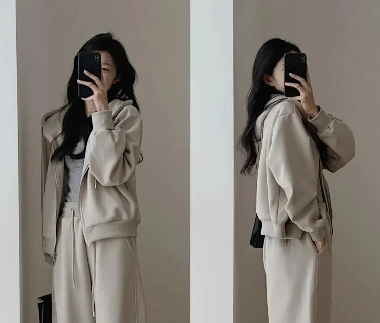 Autumn/Winter 2024 New Tea Matching Women's Clothing Set Plus Size Elegant Casual Salt System Sweatshirt Two-Piece Suit