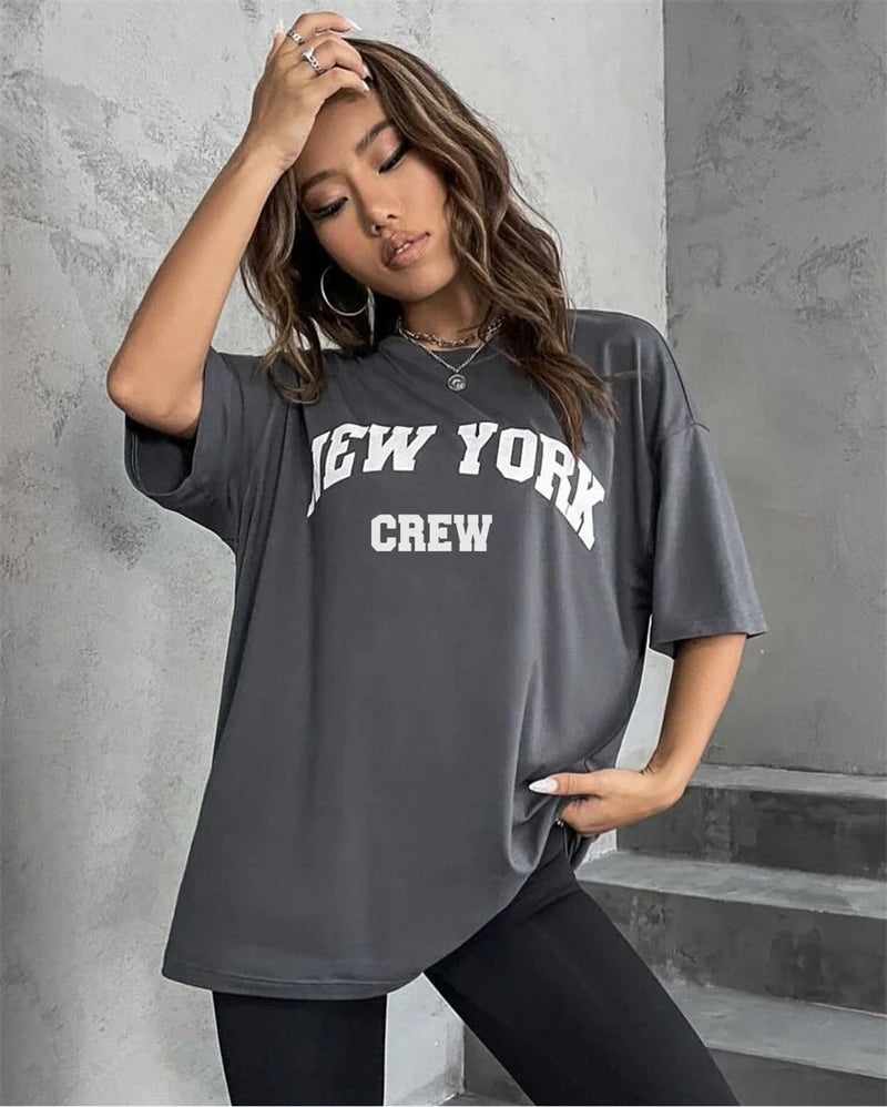 Blessyuki Summer Plus Size Cotton T-shirts Women 2023 Soft O-neck Letter Printed Tees Casual Short Sleeve All-match Female Tops