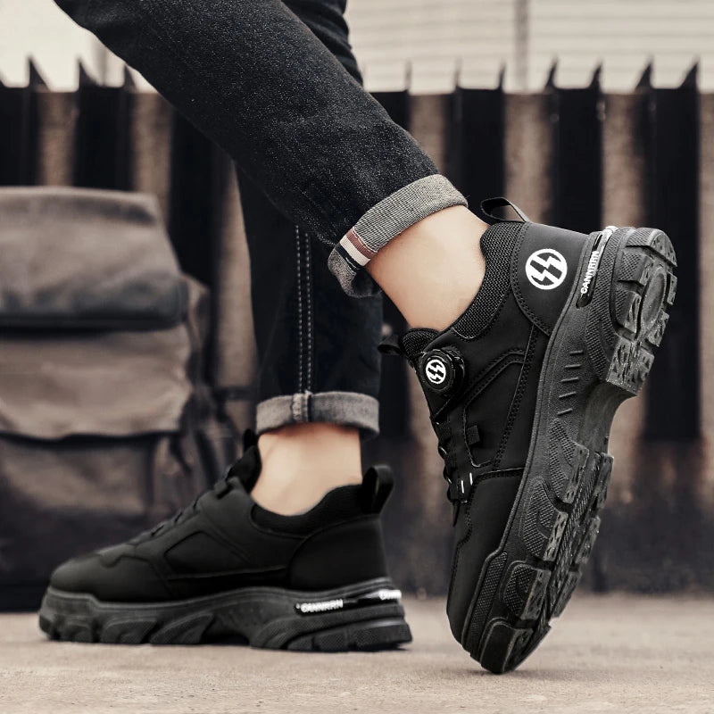 British Style Outdoor Men Work Shoes Rotating Button Fashion Motorcycle Shoes Versatile Men Casual Shoes Comfortable Sport Shoes