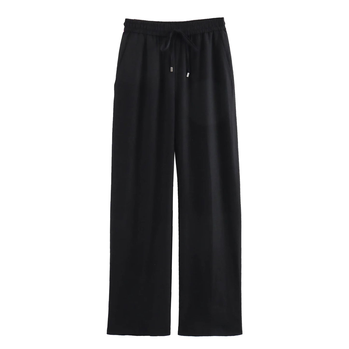 TRAF Women Fashion Spring Summer Lace-up Linen Blended Straight Pants Pocket Office Lady Chic High Waist Trousers Mujer